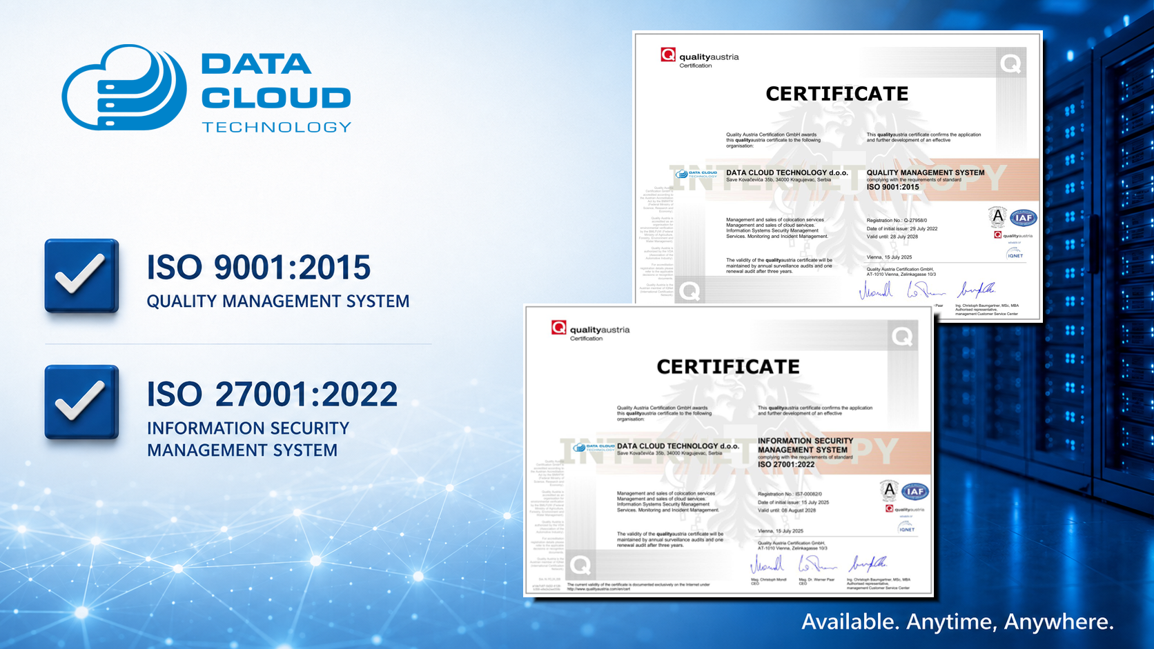 Uspešna nadzorna provera - ISO 9001 i ISO 27001